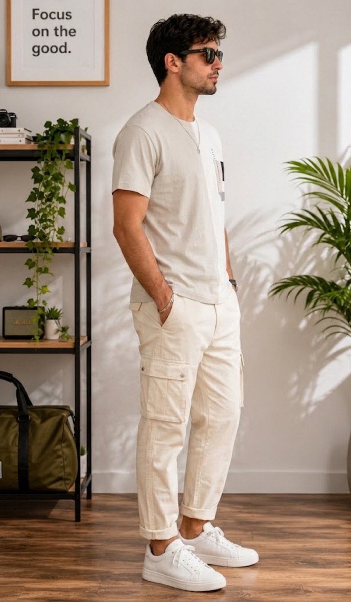 Erkek Beyaz O Yaka Basic T-Shirt 